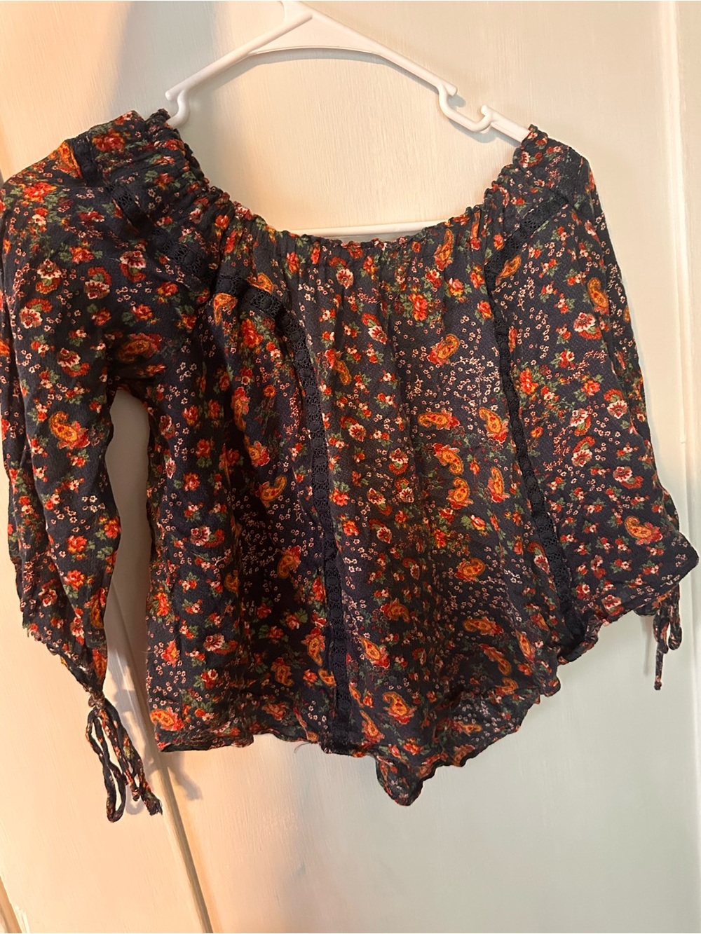 Self Esteem Navy Floral Off-Shoulder Blouse
